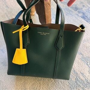 TORY BURCH Perry Small Leather Satchel Crossbody Shoulder Bag Norwood Dark Green